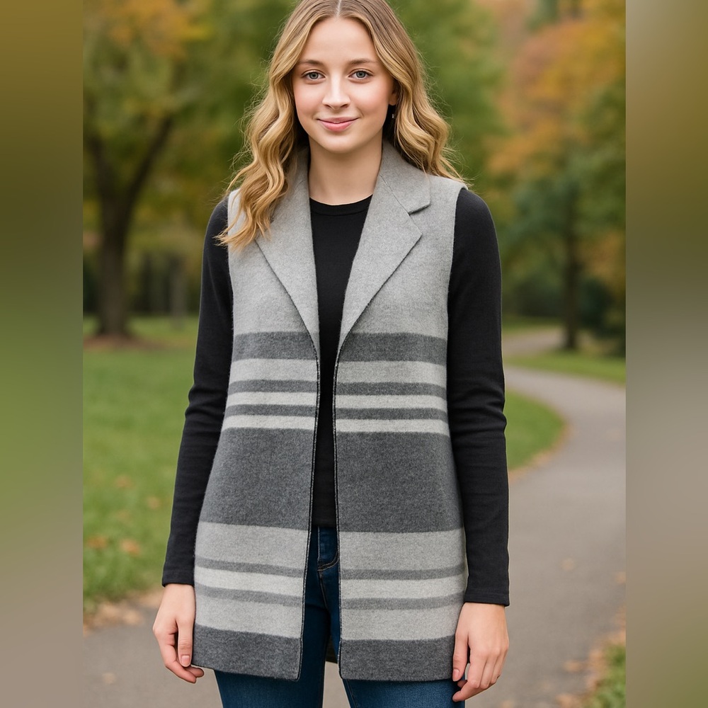 NWOT | Tahari Striped Gray Vest